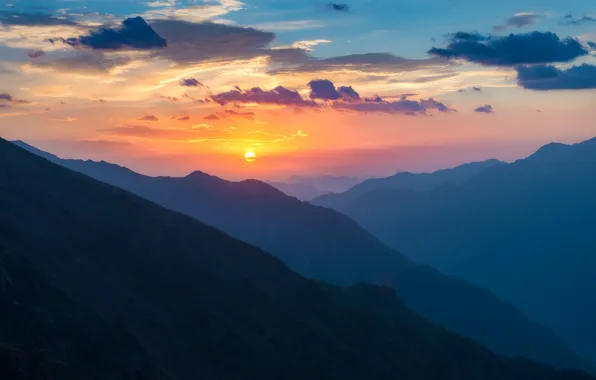 Небо, закат, горы, ущелье, Сылтран-Суу