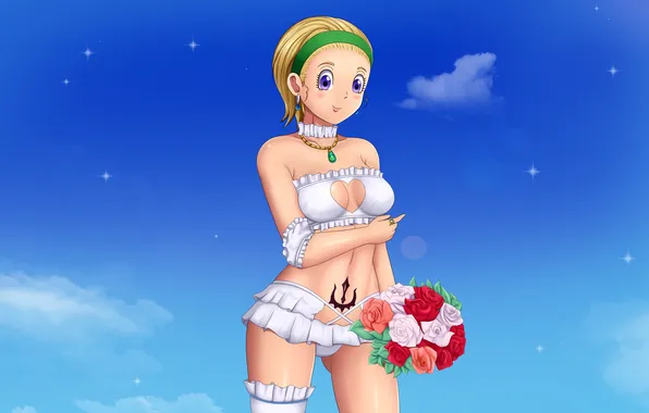 Girl, sexy, cleavage, boobs, anime, flowers, beautiful, short hair