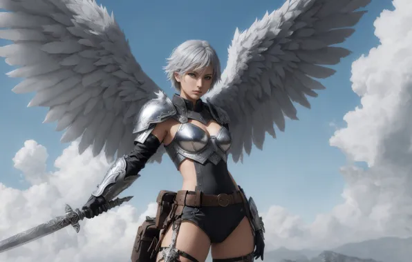 Girl, armor, sky, art, painting, digital art, fantasy art, valkyrie