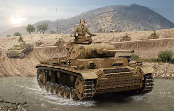 Танк, Африканский корпус, DAK, Pz.III, Танкист, Pz.Kpfw.III Ausf.J
