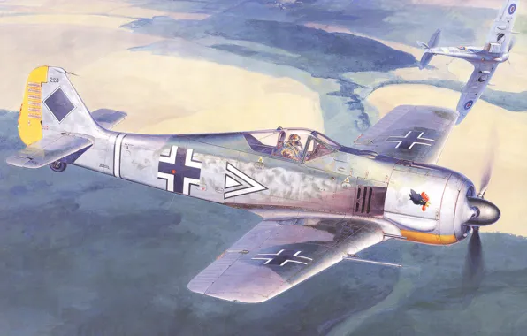 Картинка war, art, airplane, painting, aviation, ww2, Focke-Wulf Fw 190