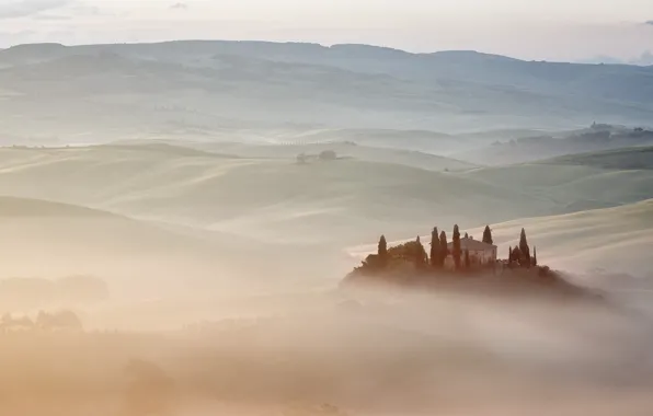 Картинка Italy, Tuscany, Fog vs. Mist, Belvedere Villa
