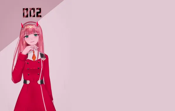 Девушка, тень, розовый фон, 002, Darling In The Frankxx, Милый во Франксе, Zero Two