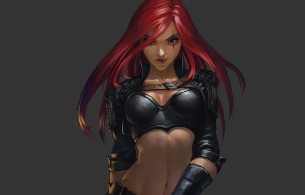 Язык, девушка, фон, арт, шрам, lol, Katarina, league of legends