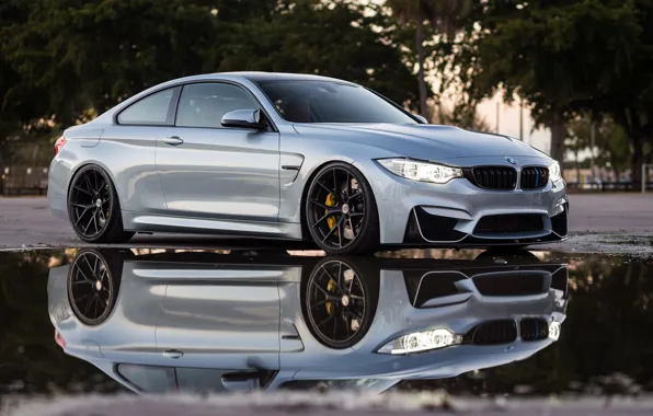 Картинка BMW, Water, Silver, Reflection, Puddle, F83