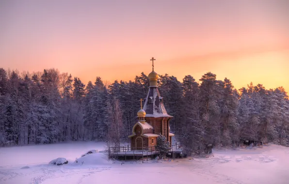 Зима, лес, снег, Ed Gordeev, Храм Андрея Первозванного, Вуокс