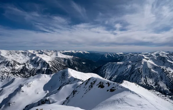 Sky, mountains, snow, peaks