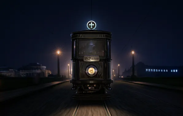 Здания, фара, трамвай, 1917 Funeral Tram, The Black Mary