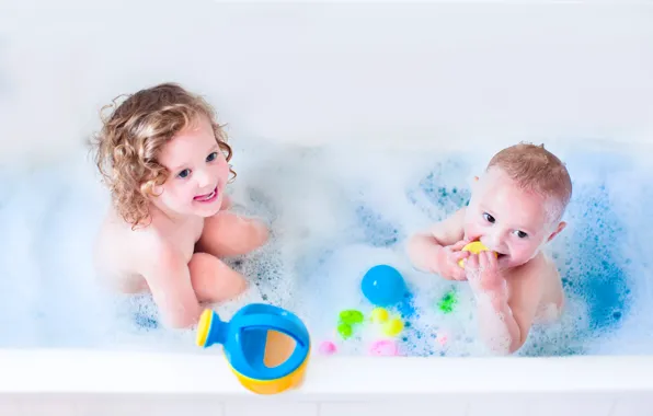 Игрушки, ребенок, мальчик, маленький, девочка, ванна, Bathroom, child