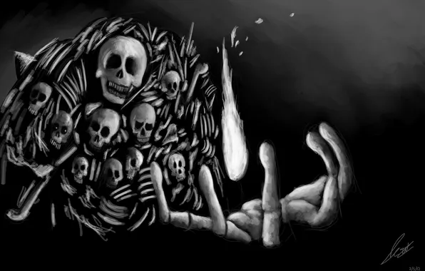 Картинка fire, skulls, bones, dark soul