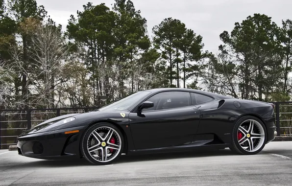Отражение, чёрный, тень, ограждение, wheels, ferrari, феррари, диски