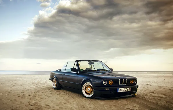 BMW, black, E30, Cabriolet