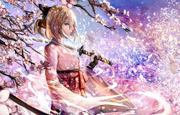 Аниме, сакура, арт, сейбер, Fate / Grand Order
