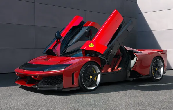 Front, Supercar, Вид Сбоку, 2025, Open Doors, Italy Car, V6 Engine, Red & Black