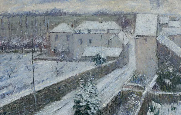 Зима, дома, картина, городской пейзаж, Гюстав Луазо, Gustave Loiseau, Вид на Триель под Снегом