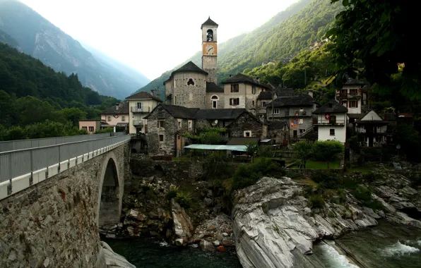 Горы, Река, Швейцария, Lavertezzo