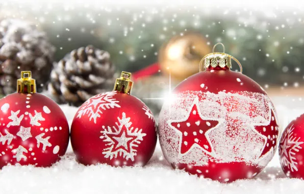Картинка снег, украшения, шары, Новый Год, Рождество, Christmas, snow, Merry