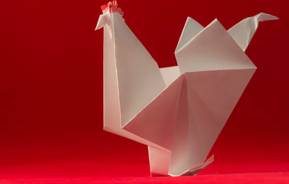 Бумага, птица, оригами, петух