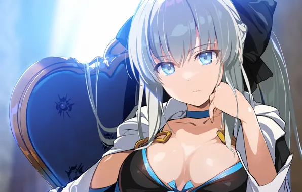 Girl, sexy, cleavage, blouse, long hair, boobs, anime, blue eyes