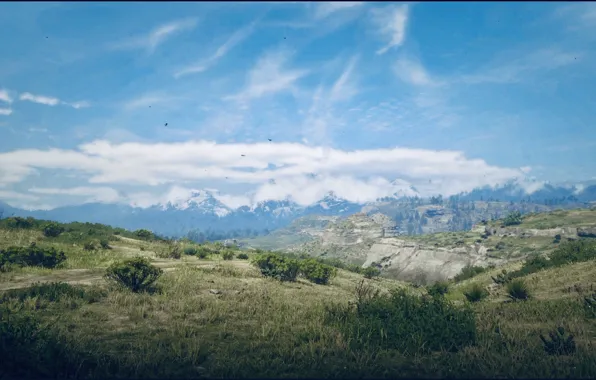 HDR, Clouds, Birds, Landscape, Mountain, Game, Rocks, Plants