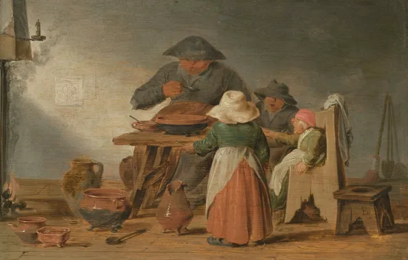 Масло, картина, 1650, Jan Jansz. Buesem, Ян Янс Бэсем, Крестьянская пища