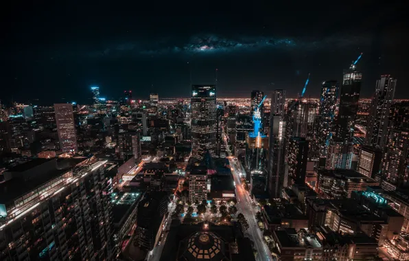 Ночь, город, небоскребы, Австралия, Melbourne, Australia, Мельбурн