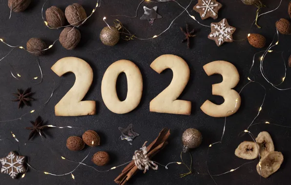 Печенье, Рождество, Новый год, орехи, дата, новогодние украшения, 2023