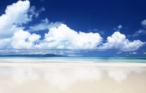 Картинка песок, море, облака, берег