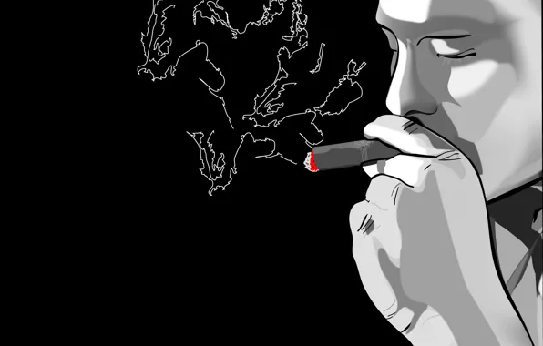 Картинка дым, черно-белая, Вектор, сигара