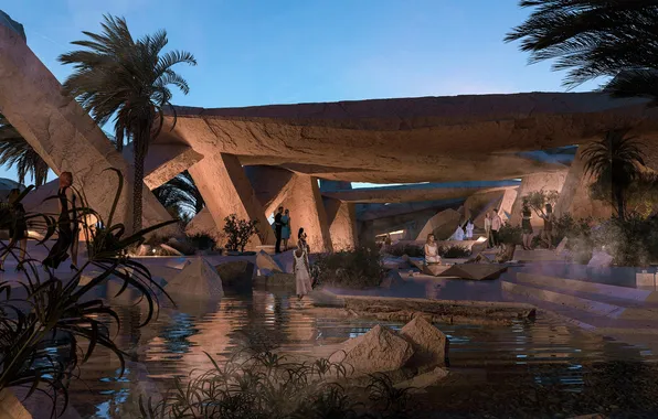 Trees, people, neom, waterpool, xaynor, ultimate members club