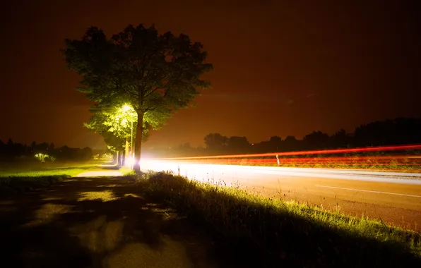 Картинка дорога, небо, деревья, движение