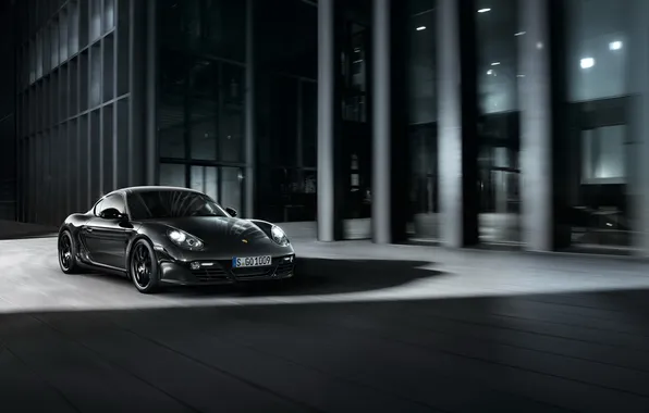 Картинка черный, порше, в движении, Black Edition, Porsche Cayman, кайман