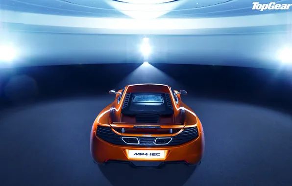 Картинка свет, фон, McLaren, Top Gear, суперкар, вид сзади, MP4-12C, самая лучшая телепередача