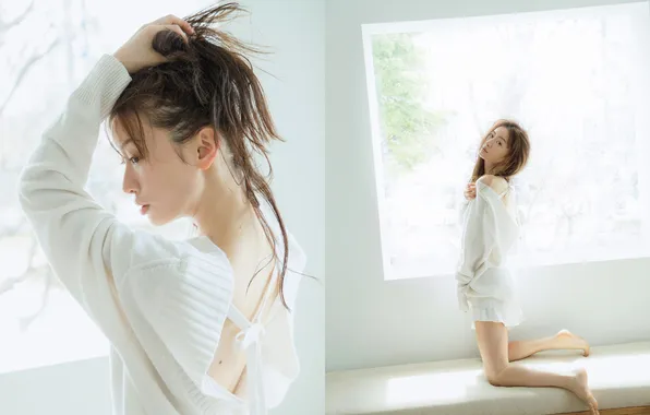 Beautiful, Asian, Model, Glass, Woman, Back, Cute, Behind