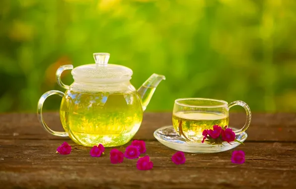 Картинка цветы, зеленый, чай, напиток