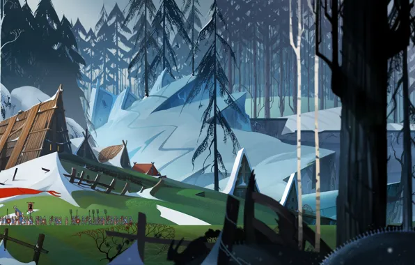 Флаг, snow, лед, поселок, штандарт, караван, викинг, wood