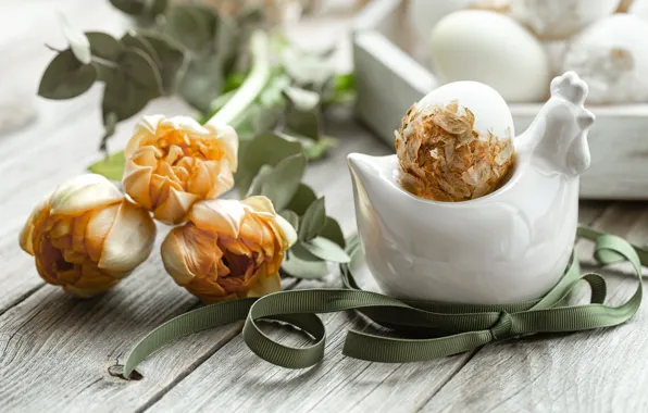 Листья, цветы, праздник, доски, яйца, букет, весна, курица