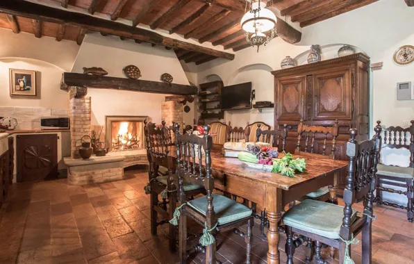 Дизайн, стиль, интерьер, Италия, кухня, печь, столовая, Tuscany