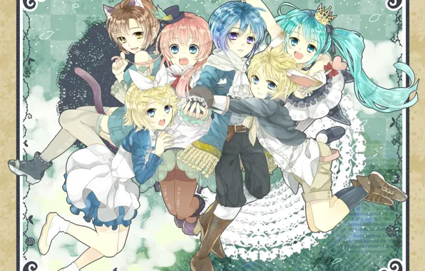 Музыка, девушки, аниме, рамка, арт, парни, Vocaloid, Вокалоид