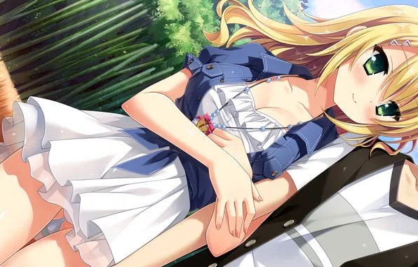 Girl, sexy, cleavage, green eyes, long hair, dress, boobs, anime