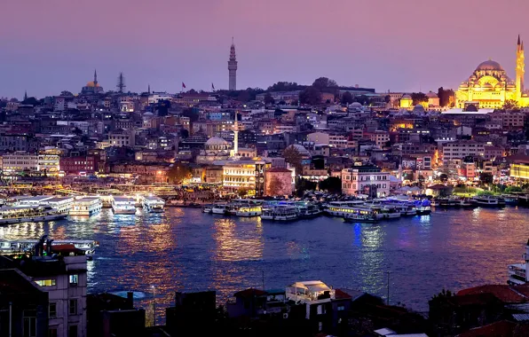 Ночь, мечеть, Стамбул, Турция, night, Istanbul, Mosque, Сулеймание