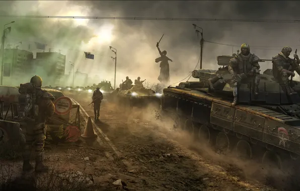 Картинка война, солдаты, танки, сталкеры, Survarium, Зоны выживания