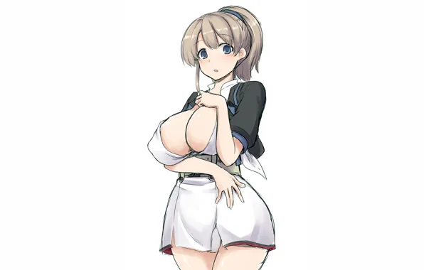 Girl, sexy, cleavage, dress, brown hair, boobs, anime, blue eyes