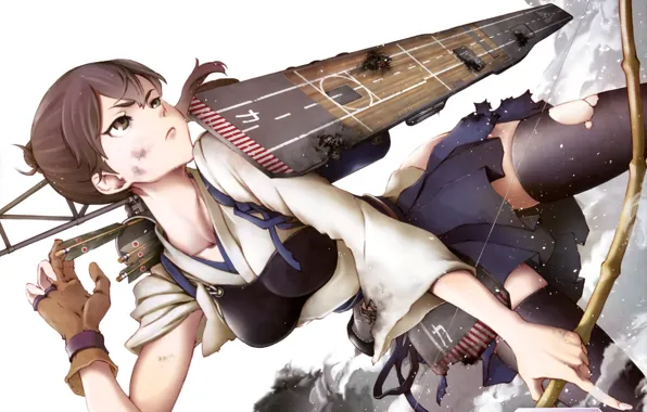 Лук, костюм, сражение, стрелы, взлетная полоса, перчатка, art, Kantai Collection
