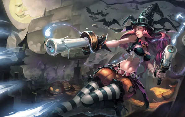 Девушка, свечи, хэллоуин, art, league of legends, Bounty Hunter, miss fortune