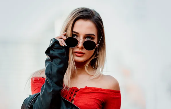Girl, Sexy, Beauty, RED, Glasses, Sight