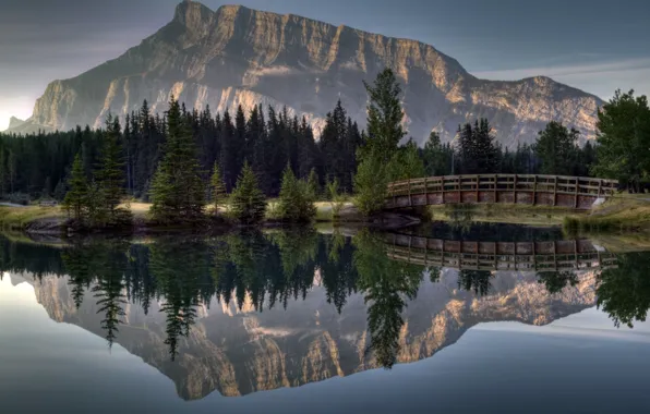 Картинка forest, river, landscape, bridge, mountains