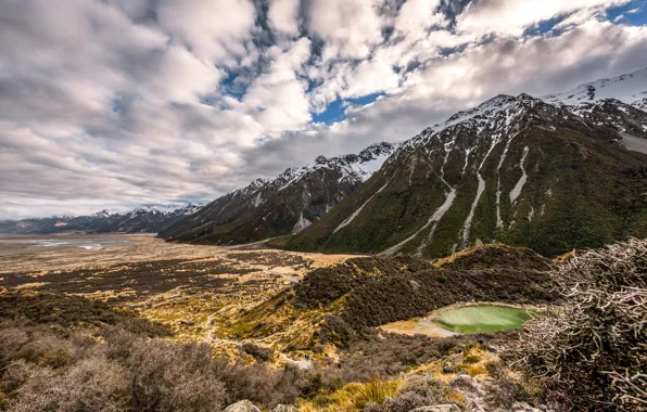 Небо, облака, горы, Новая Зеландия, New Zealand