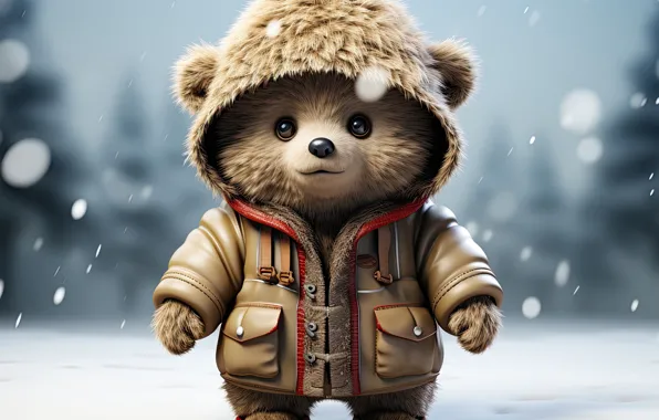 Зима, снег, игрушка, медведь, Рождество, мишка, Новый год, медвежонок