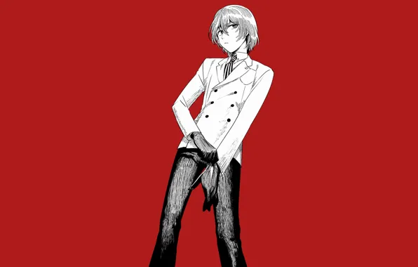 Игра, аниме, арт, парень, красный фон, Persona 5, Персона 5
